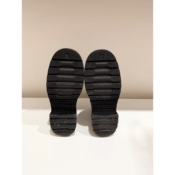 CHANEL Shiny Calfskin Quilted Lace Up Combat Boots with Metal Logo Black EU 37 - Picture 8 of 9